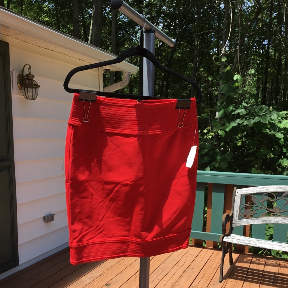 Red designer skirt, size 10.